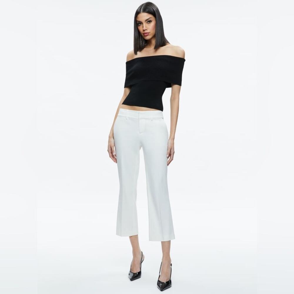 Alice + Olivia Janis Low Rise Cropped Flare Trouser Pants White Size 12 Lyocell - Picture 3 of 13